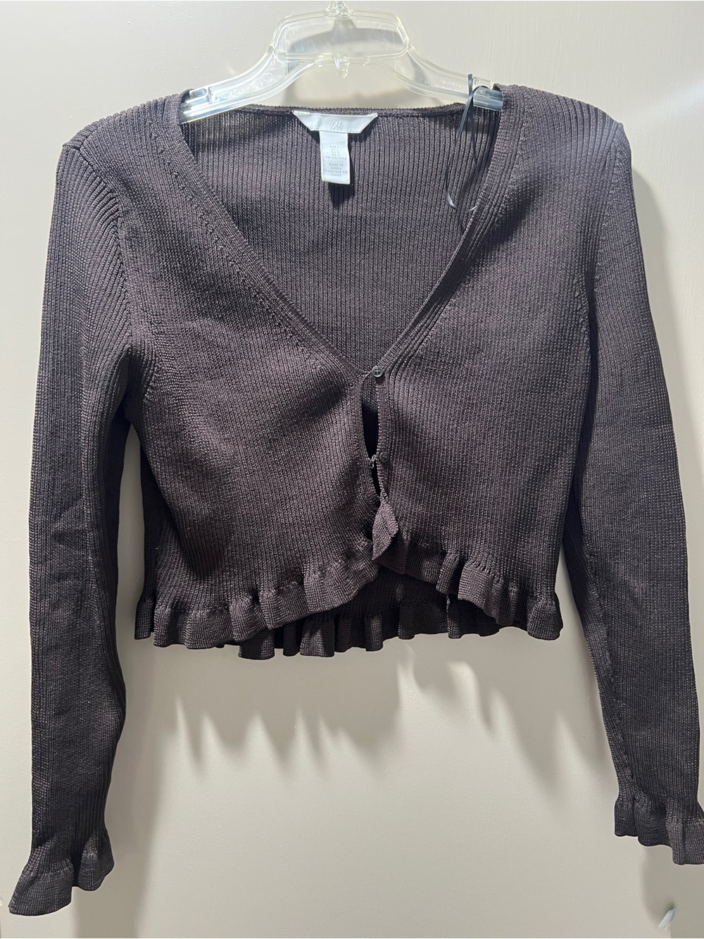 H&M Women’s Brown Ruffle-Trim Knit Cardigan